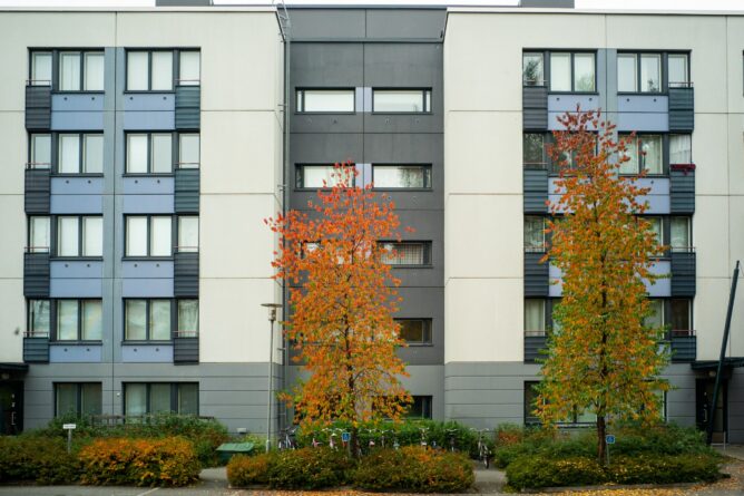 Picture from outside of the building during autumn