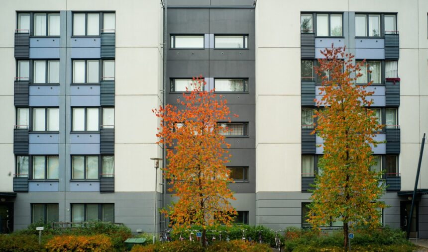 Picture from outside of the building during autumn